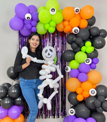 Halloween Balloon Arch Garland Kit, 124pcs Black Purple Orange Green Latex Balloons Arch for Birthday, Halloween Decorations