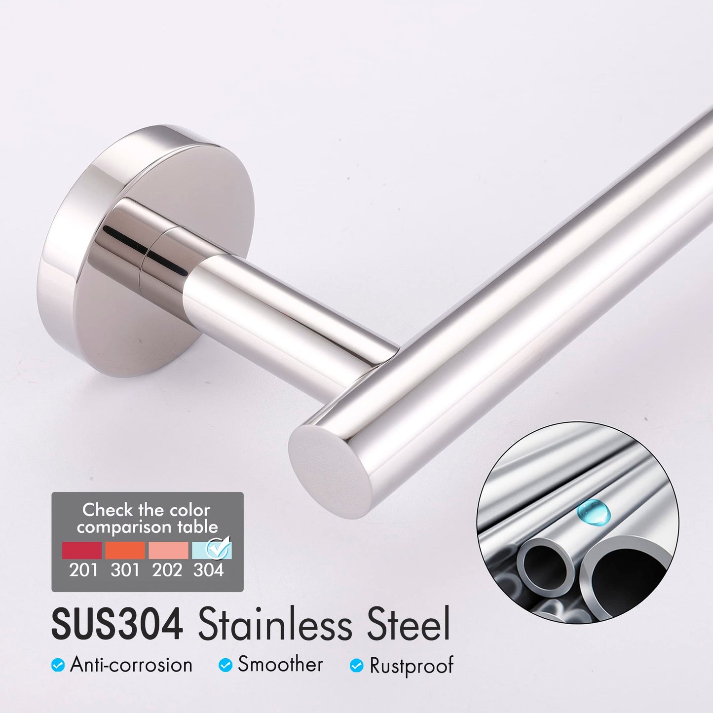 KES Towel Rail 30CM Hand Towel Holder, Bathroom Towel Bar Kitchen Dish Cloths Hanger SUS304 Stainless Steel Polished Steel Wall Mounted, A2000S30