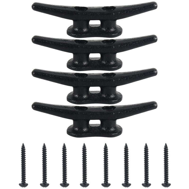 Dock Cleats 4 inch (12 Pack) Boat Dock Cleats with Screws Electrophoretic Black Iron Boat Cleats Marine Grade Dock Cleats Rope Cleats for Boat, Kayak, Rope Tie Down, Deck and Nautical Decor