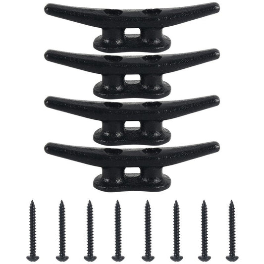 Dock Cleats 4 inch (12 Pack) Boat Dock Cleats with Screws Electrophoretic Black Iron Boat Cleats Marine Grade Dock Cleats Rope Cleats for Boat, Kayak, Rope Tie Down, Deck and Nautical Decor