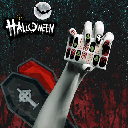 SOGAYU 12 Sheets Halloween Full Nail Wraps Art Stickers, Nail Polish Strips Nail Decals DIY Self-Adhesive Pumpkin Bat Ghost Spider Vampire Pattern with 2 Piece Nail Files for Party Decor (168 Pieces)