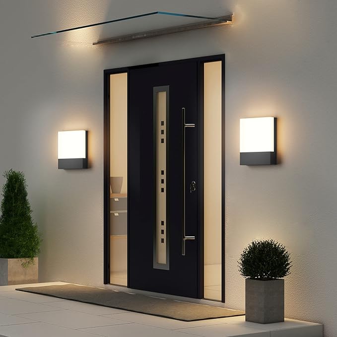 2-Pack Modern Outdoor LED Wall Light,24W 3000K Wall Porch&Patio Light,IP65 Led Exterior Wall Lights Fixtures,Low Profile Wall Sconce for House Yard Garage Walkway Garden(Black)