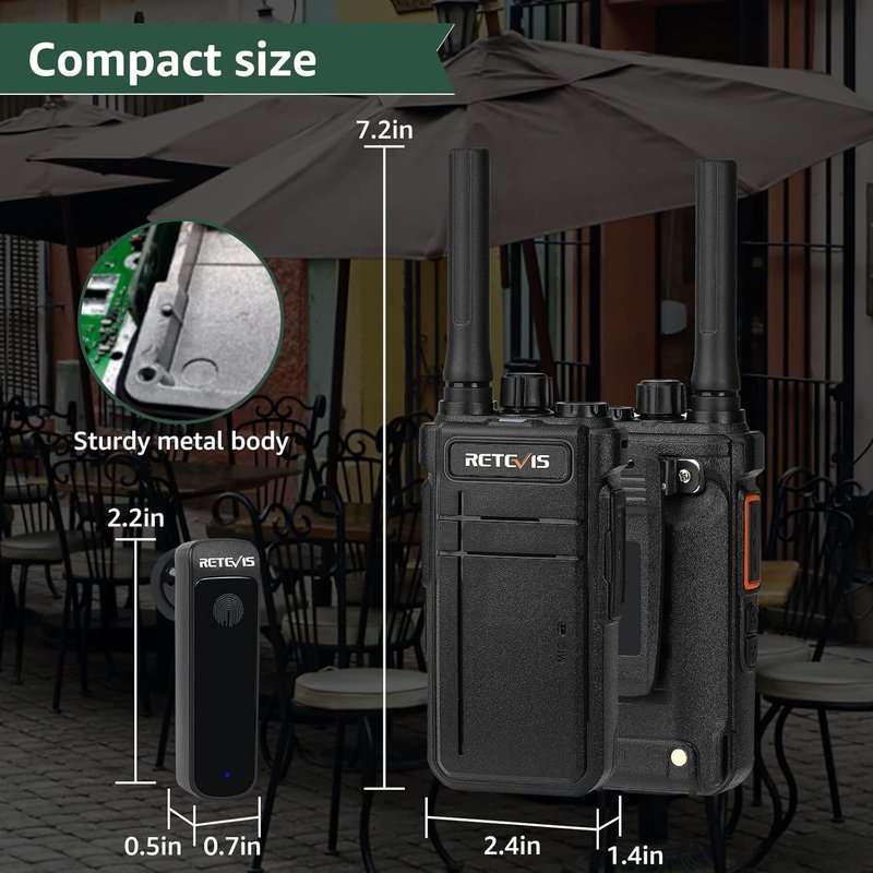 Retevis RB37 Bluetooth Walkie Talkies,Bluetooth Two Way Radio New Version,2000 mAh&120h Standby Long Battery Life,Wireless Earpiece,Flashlight,VOX,Type-C,2 Way Radio for Church Hospital Family(2Pack)