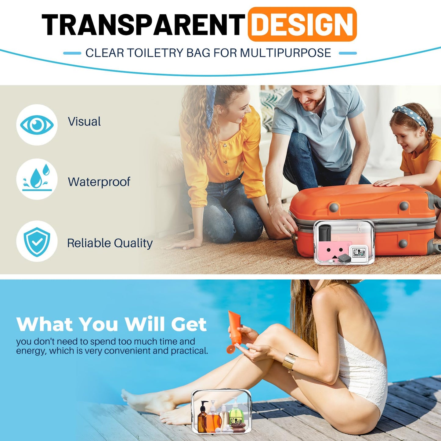 EASYFUN Toiletry Bag 2pcs TSA Approved Travel Clear Toiletry Bag for Men and Women Travel Accessories Quart Size Toiletries Cosmetic Pouch Makeup Bags