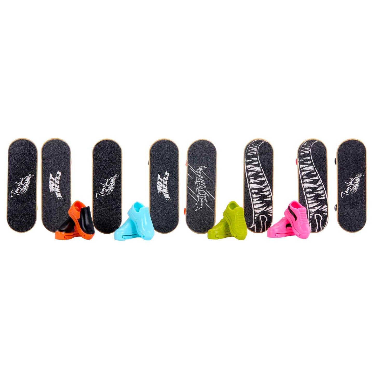 Hot Wheels Skate, 8 Fully Assembled Tony Hawk-Themed Finger Skateboards and 4 Pairs of Skate Shoes, 1 Exclusive Set, 8-Pack Bundle, HMY19