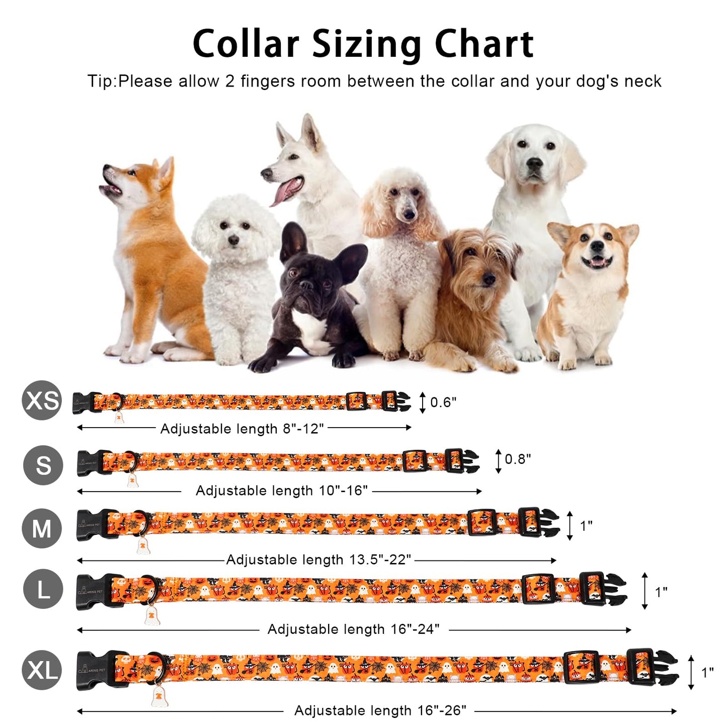 ARING PET Halloween Dog Collar, Ghost Pumpkin Spider Web Skeleton Pet Collars for Small Medium Large Girl Boy Dogs Puppy Collar with Quick Release Buckle-S Size