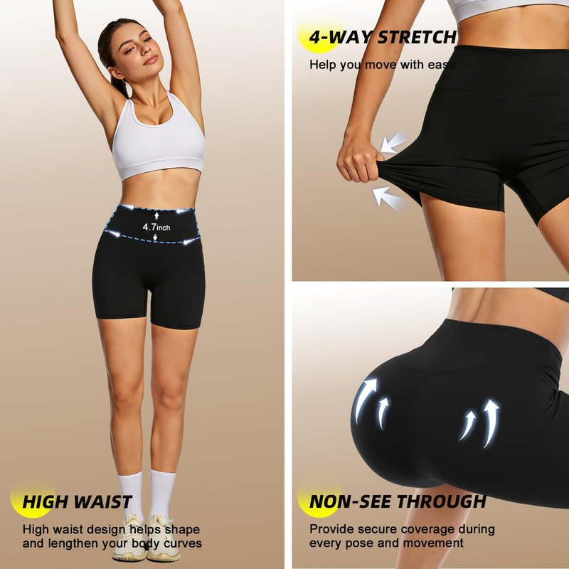 MOREFEEL High Waisted Biker Shorts for Women - 5'' Tummy Control Butt Lifting Gym Workout Athletic Shorts, White Yoga Pants