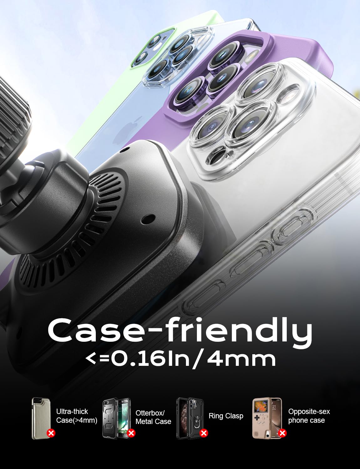 CHGeek for 15W Magsafe Car Mount Charger, iPhone Wireless Car Charger Magnetic Car Phone Holder Mount Fit iPhone 16 15 14 13 Magsafe Case, Vent/Windshield/Dash Phone Mount Holder Fast Cooling Charger