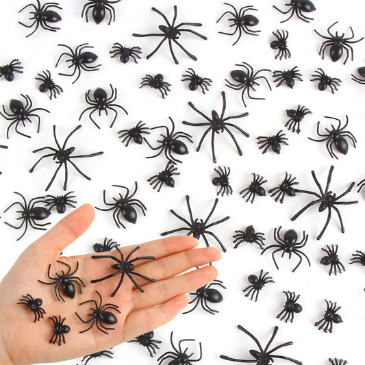 CCINEE 200 pcs Mini Realistic Spiders, Black Small Spiders Fake Plastic Spiders Prank Prop Joke Toys for Home Decoration Halloween Party Favors Supply, 3 Sizes