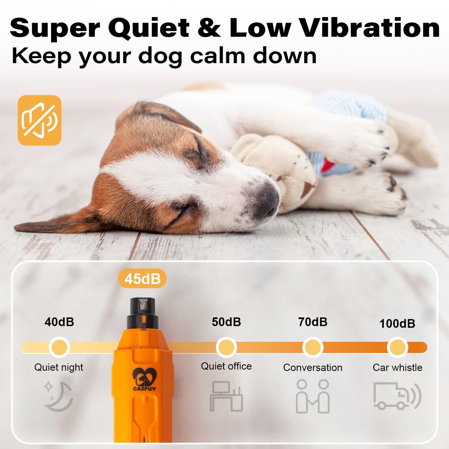 Casfuy 6-Speed Dog Nail Grinder - Newest Enhanced Pet Nail Grinder Super Quiet Rechargeable Electric Dog Nail Trimmer Painless Paws Grooming & Smoothing Tool for Large Medium Small Dogs