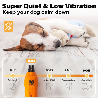 Casfuy 6-Speed Dog Nail Grinder - Newest Enhanced Pet Nail Grinder Super Quiet Rechargeable Electric Dog Nail Trimmer Painless Paws Grooming & Smoothing Tool for Large Medium Small Dogs