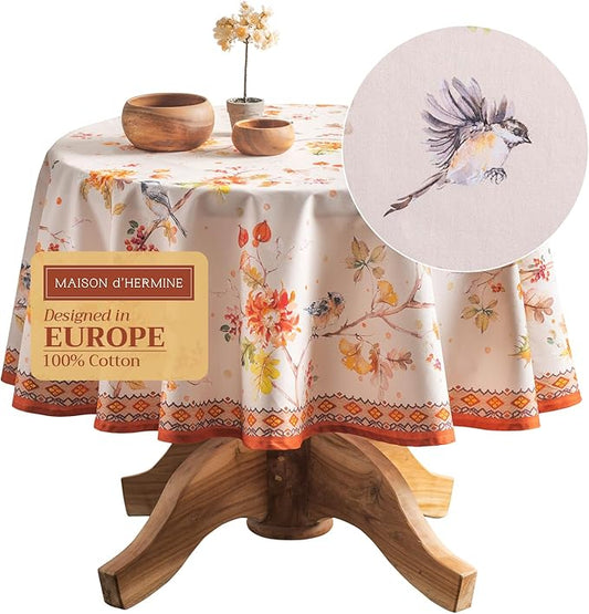 Maison d' Hermine Table Cloth Round Table 100% Cotton 63 Inches Fall Tablecloth Reusable Everyday Use for Thanksgiving Christmas Decorations Dining Farmhouse Party (Kelim - Prairie)