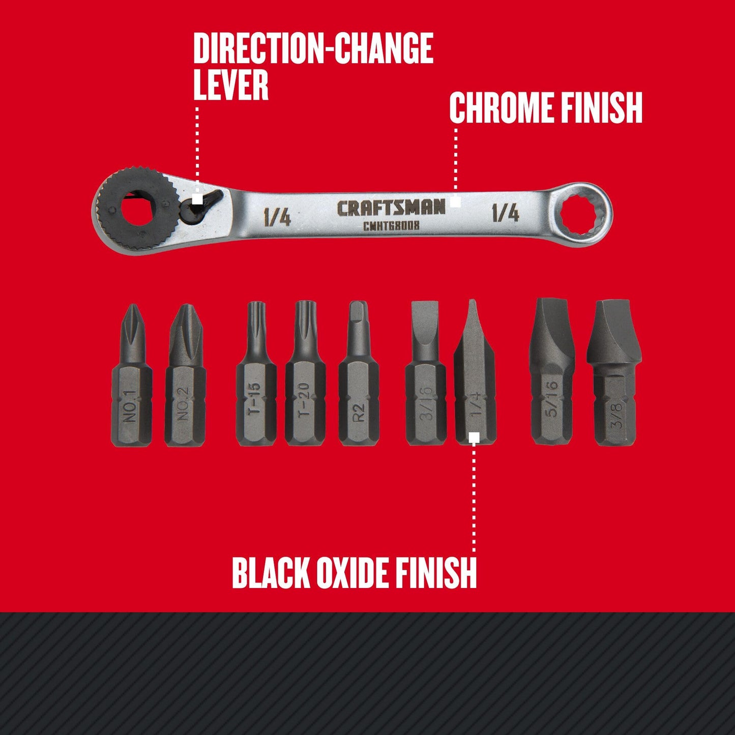 CRAFTSMAN Screwdriver Set, Ratcheting, Multi-bit 10-Piece (CMHT68008)