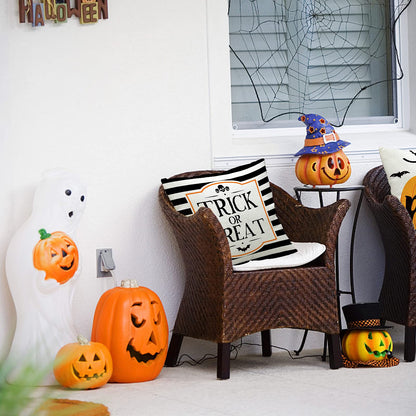 CH HAICHENG Halloween Pillow Covers 18x18 Set of 4 Trick or Treat Pillow Covers Happy Halloween Linen Sofa Bed Throw Cushion Cover Decoration