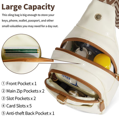 OSOCE Crossbody Bag for Women PU Sling Belt Bag Small Shoulder Chest Bag Purses with Adjustable Guitar Strap Phone Cable Hole Fanny Pack Cross Body Bags with for Ladies Travel Shopping.