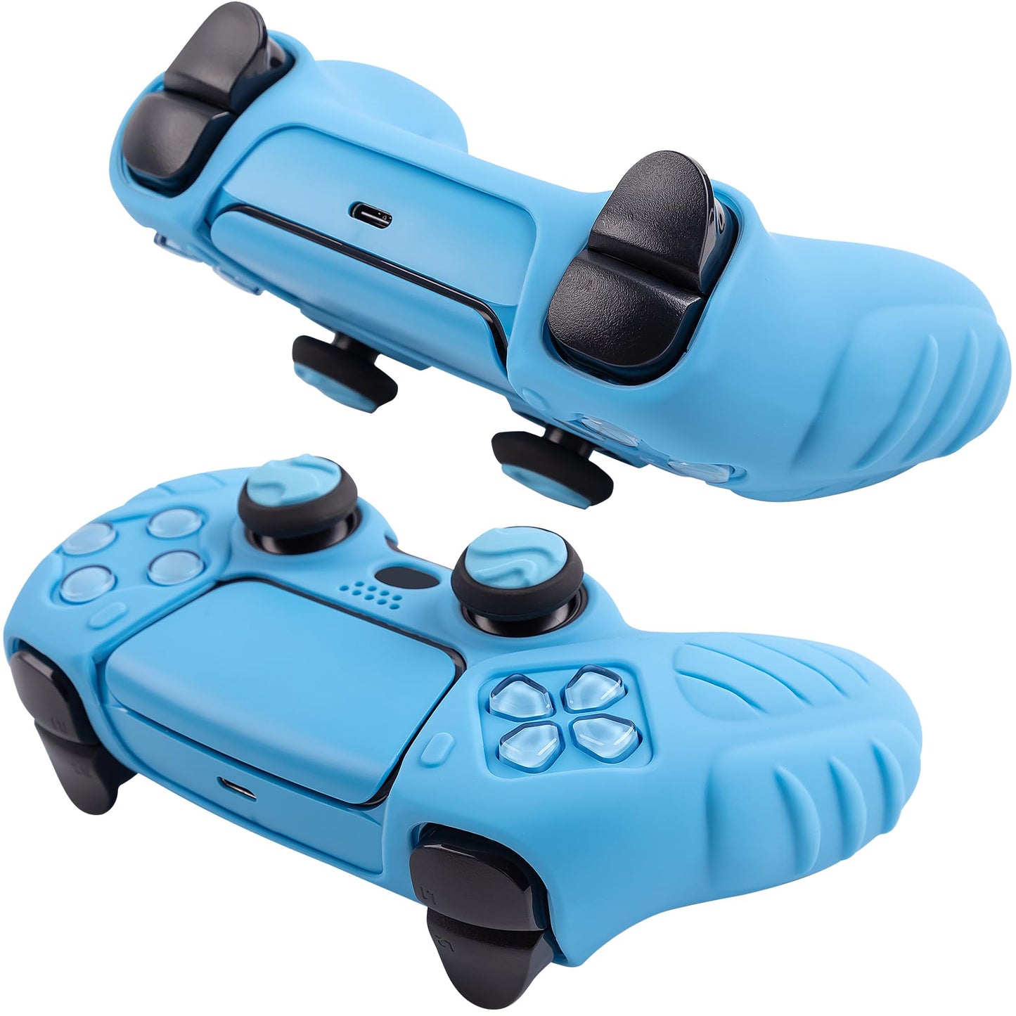 CHIN FAI Ergonomic Soft Grip Skin Compatible PS5 Controller Cover, Anti-Slip Silicone with 6 Thumb Grips Accessories Set for PlayStation 5 (Starlight Blue)