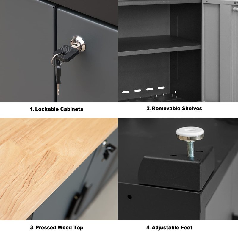 Torin Garage Storage, 5 Piece Garage Storage Cabinet with Lockers, Workbench, Orgager for Garage, Home, Office, School, Black/Grey