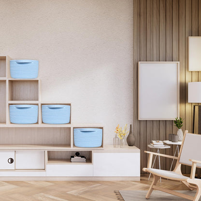 ABenkle Small Basket with Handles - Decorative Durable Rope Woven Storage Bin Shelf Storage Organizer Cube, Easter Baby Gift Basket, 12"x8"x5", Blue