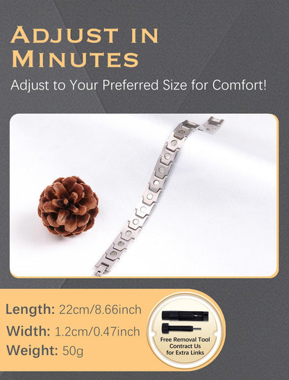 Jeracol Titanium Steel Magnetic Bracelets for Men,Magnetic Wristband with Ultra Strength Magnets, Adjustable Length with Links Removal Tool & Gift Box