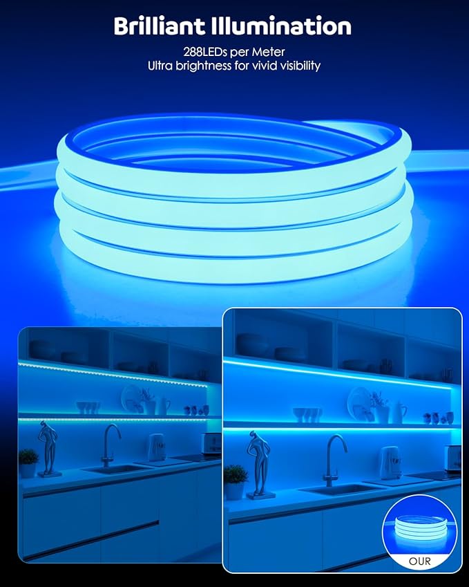 Aclorol 82FT AC 110V COB LED Strip Light Outdoor Waterproof IP67 120V Blue LED Rope Lights Flexible for Patio Deck Fence Commercial House Outdoor Lighting Decoration 288LEDs/M CRI90+ 6.5mm*11mm