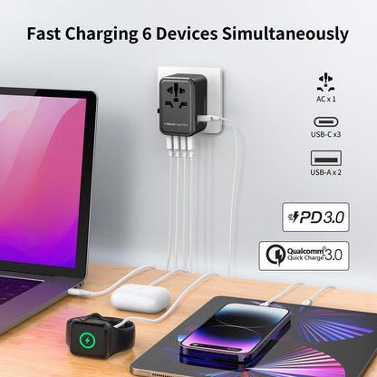MOMAX Universal Travel Adapter,70W GaN Travel Plug Adapter with UK/EU/AU/US Plugs, 3USB-C PD & 2USB-A QC International Adapter Charger, Adapter Plug for Laptops Tablets Phones Vision Pro 1-World