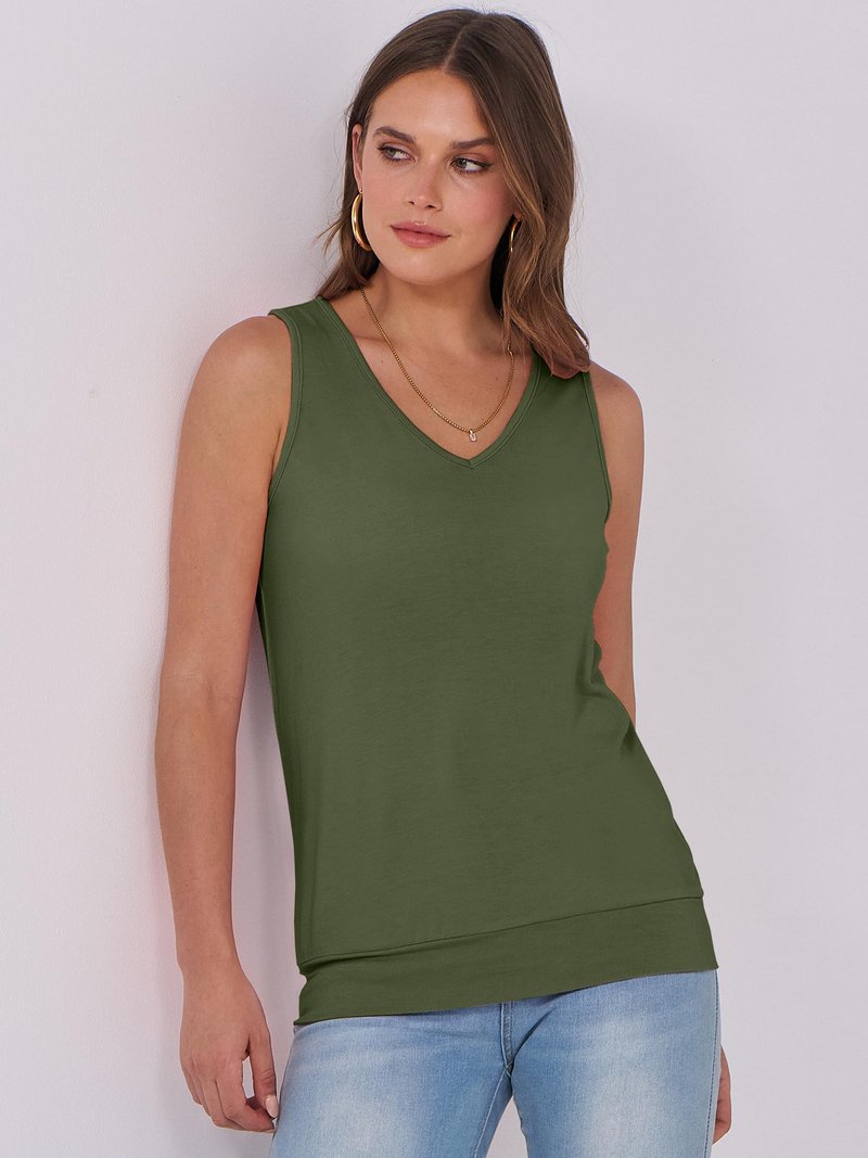 ANRABESS Women Tank Tops Summer V Neck Sleeveless Casual Loose Fit Cute Cami Basic T Shirts Solid Tees 2026 Trendy Outfits Army Green X-Large