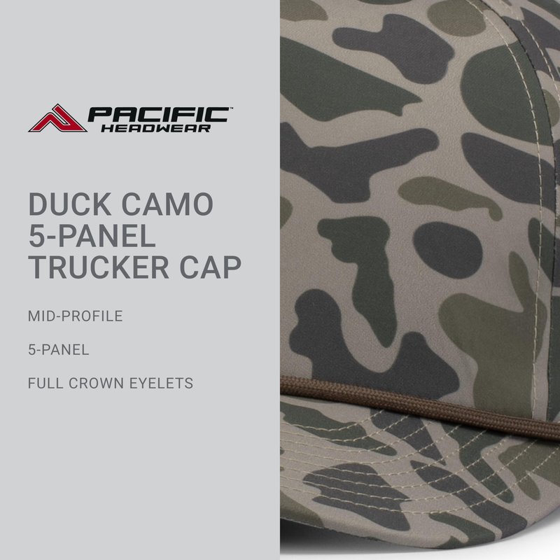 Pacific Headwear Duck Camo 5-Panel Trucker Cap, Coastland, OS