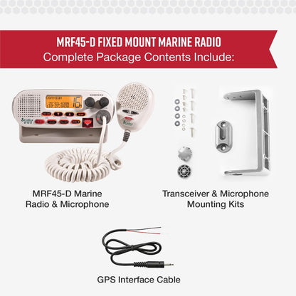 Cobra MR F45-D Fixed Mount VHF Marine Radio – 25 Watt VHF, Submersible, LCD Display, Noise Cancelling Microphone, NOAA Weather Channels, Signal Strength Meter, Scan Channels, White