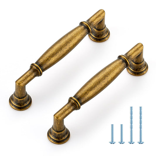 HOME EDIT 10 Pack 3-1/2 Inch Antique Brass Cabinet Handles Solid Zinc Alloy Pulls for Kitchen, Dresser, Closet & Bathroom Cabinets Hardware