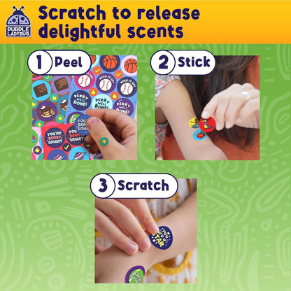 PURPLE LADYBUG 1260 Scratch and Sniff Smelly Stickers - 810 Large & 450 Small Scented Stickers in 15 Unique Scents for Kids & Teachers - Back to School Supplies, Ideal for Rewards, Classroom must-have