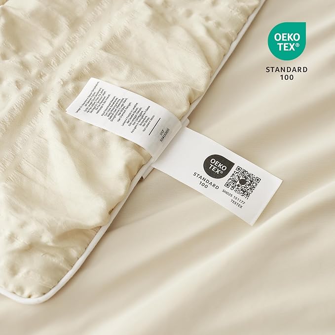 Cozy Bliss Cooling Comforter Seersucker Plaid Twin, Q-Max 0.4 Reversible Lightweight Cooling Blanket, Breathable Silk Smooth Summer Bedding Quilt for Hot Sleepers Night Sweats Khaki