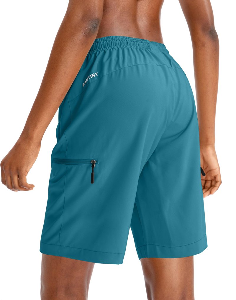 SANTINY Women's 5''/ 7''/9'' Hiking Cargo Shorts Quick Dry Lightweight Summer Shorts for Women Athletic Golf Zipper Pockets(Blue_XXL)