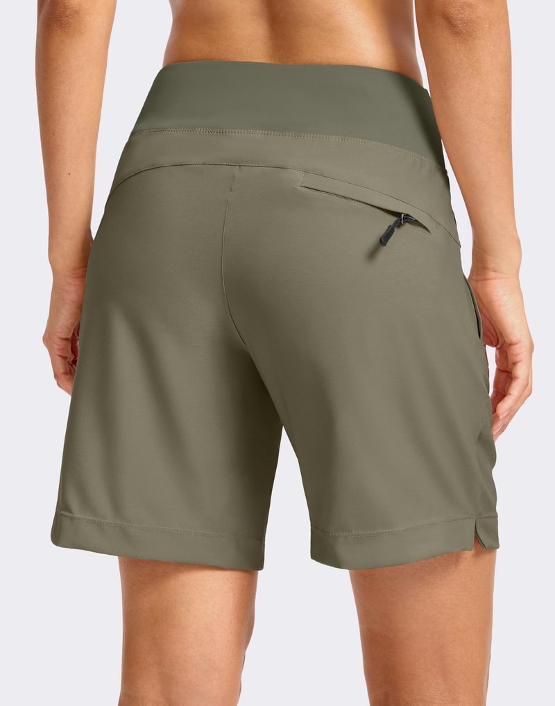 SANTINY Women's 5''/ 7''Hiking Shorts with 3 Zipper Pockets Lightweight Quick Dry Golf Shorts for Women Athletic Walking (Grey Sage_7-M)