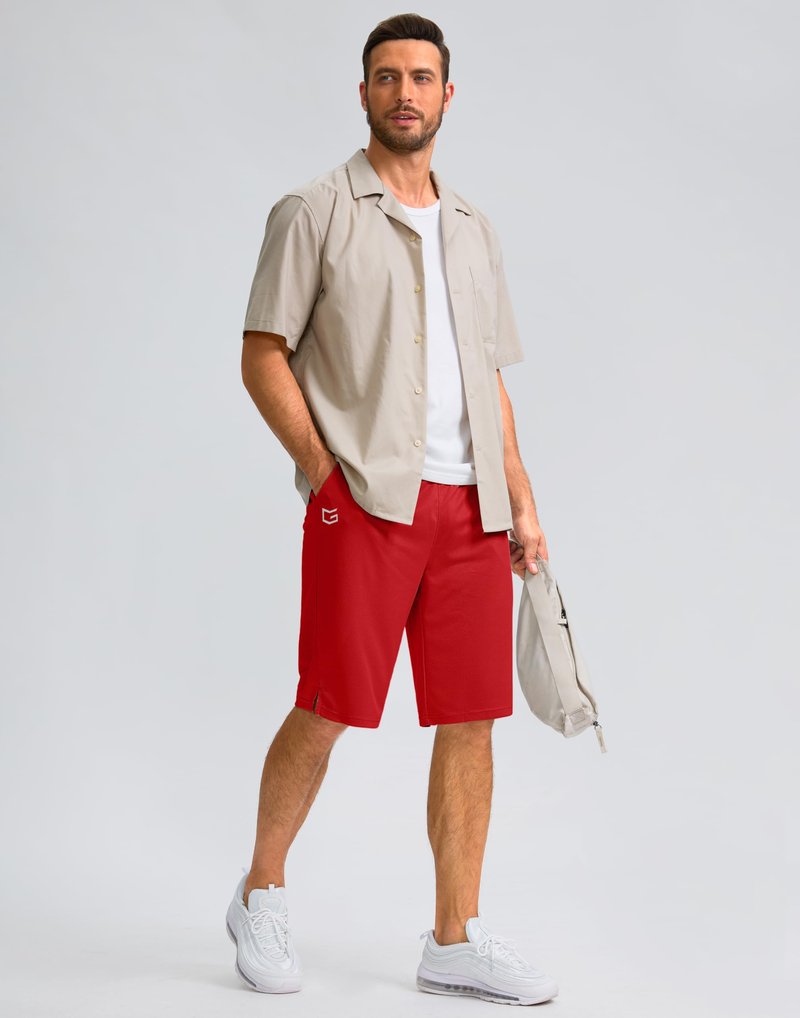 Men's Athletic Shorts with Pockets 9" / 11" Long Basketball Shorts Lightweight Quick Dry Gym Workout Shorts for Men(Red,S)