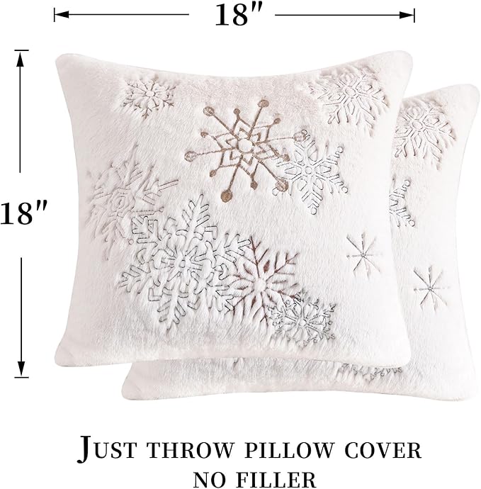 Christmas Throw Pillow Covers 18x18 Set of 2,Soft Plush Faux Fur Christmas Pillows Covers Embroidery Decorative Throw Pillows for Couch Bedroom Holiday Festivals Winter Home Decor
