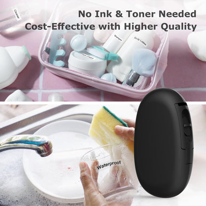 SUPVAN E10 Mini Bluetooth Label Maker Machine with Tape, Continuous Waterproof Label, Versatile App with 40+ Fonts and 600+ Icons, Inkless Labeler for Home, Kitchen, School, Office Organization, Black