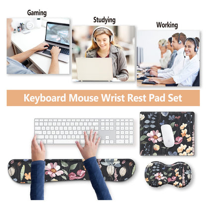 ArtSo Keyboard Wrist Rest Mouse Pad Wrist Support Ergonomic, Memory Foam Mousepad Non-Slip Base Comfortable Easy Typing Pain Relief, Flowers Plants