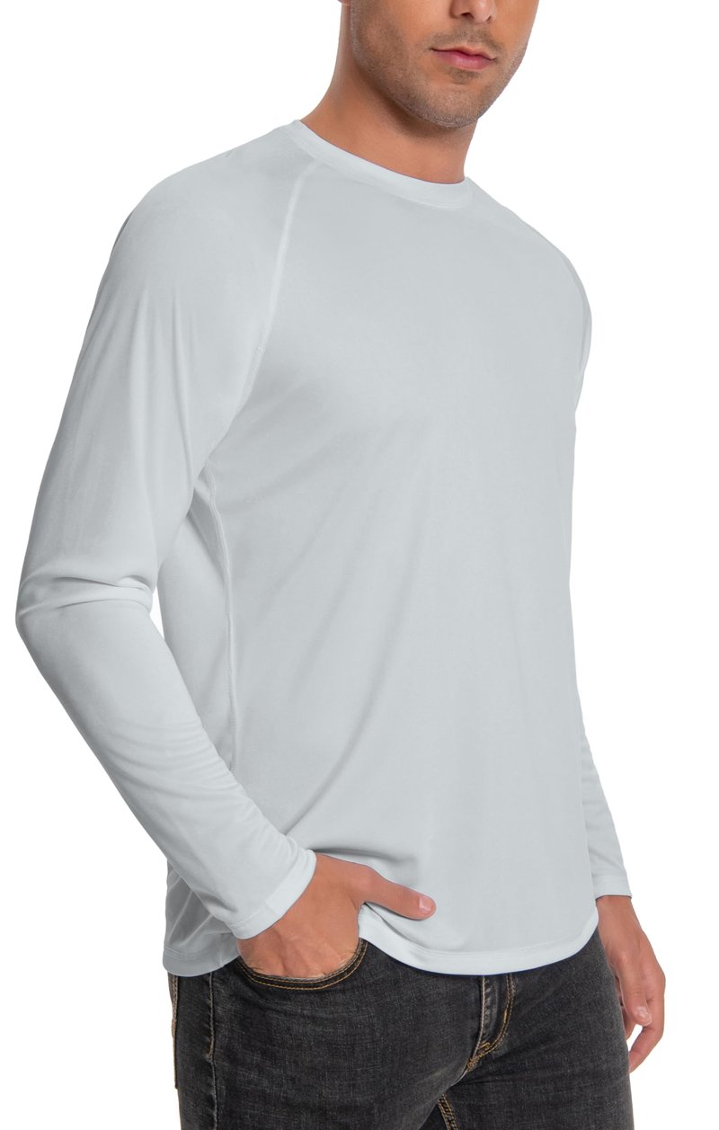 Runceptual Men's Sun Protection Shirts UPF 50+ UV Long Sleeve Rash Guard Shirts Lightweight Quick Dry for Fishing Swimming Running Hiking Gray L