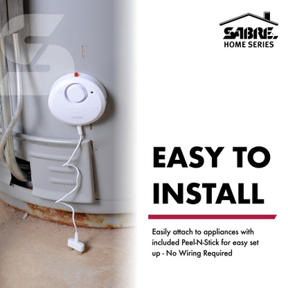 SABRE Water Leakage Alarm, 110 dB Alarm, Audible Up To 1,500-Feet (457-Meters), All Direction Water Sensor, High and Low Volume Settings, Battery Test Button