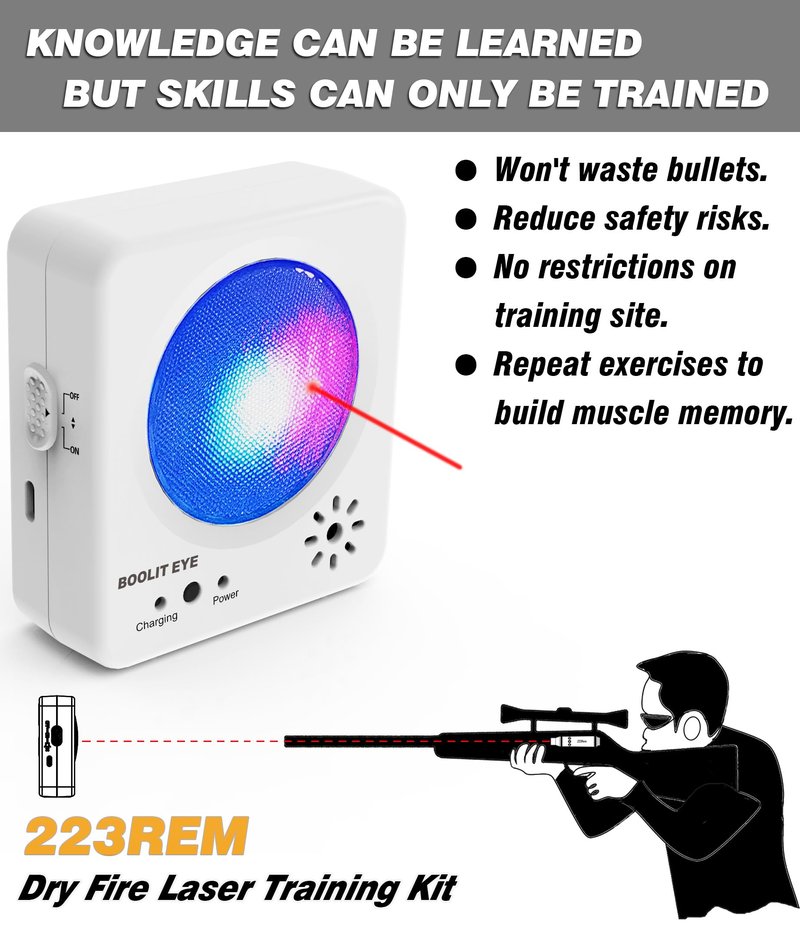 BOOLIT EYE 2nd Generation 223rem Dry Fire Training System, Laser Cartridge and Personal Electronic Target kit Safely Practice Steel Plate Sound and Flash Feedback