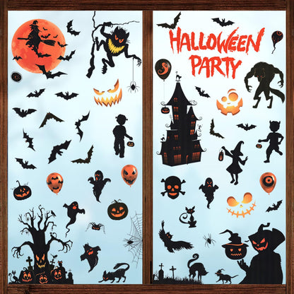 EkkoVla Halloween Window Clings - 9 Sheets Reusable Halloween Decorations, 72 PCS Ghost Tree Witch Zombie Patterns for Treat or Trick Party, Home, Classroom, Store Holiday Decor