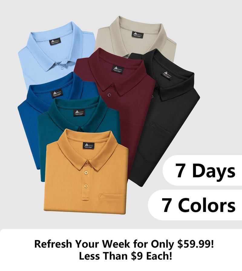 ZITY 7 Pack Mens Polo Shirts with Pocket Moisture Wicking Short Sleeve Outdoor Golf Athletic Work Multipack Shirts