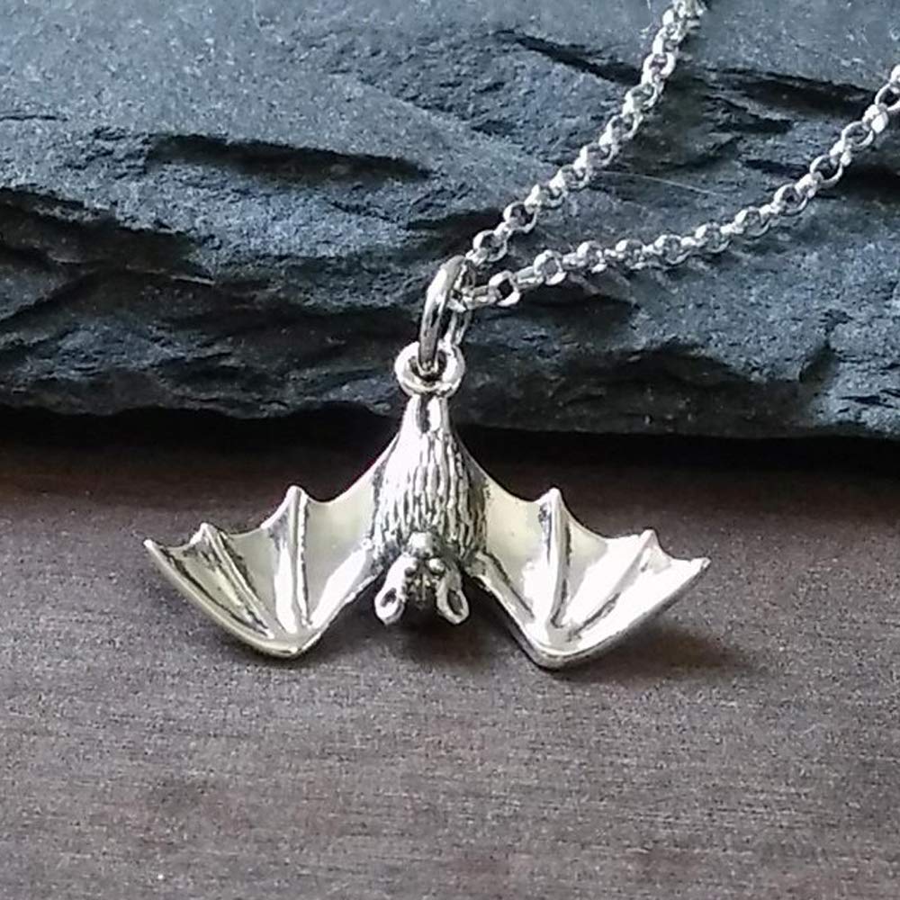 Sterling Silver Small Bat Charm Necklace, 18"
