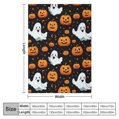 Flannel Fleece Blanket, Throw Soft Warm Fluffy Plush Blanket, Spider Webs Witch's Hat Black Bats and Decorated Pumpkins Print on Bed Couch Chair Living Room(40 * 30in,Halloween Happy)