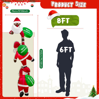 GUDELAK 8 FT Inflatable Outdoor Decoration, Black Santa Inflatable Climbing Santa Christmas Blow Up Yard Decorations with Suction Cups, Window Christmas Decorations Outside for Home Roof