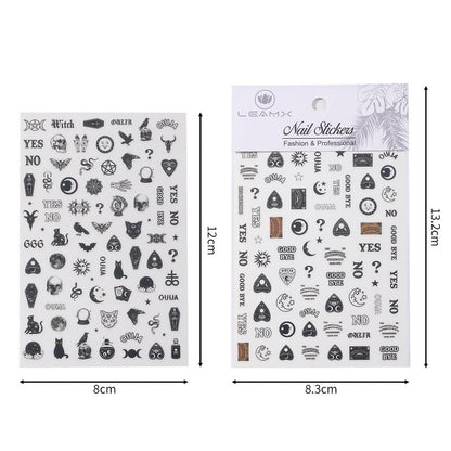 9 Sheets Halloween Nail Art Stickers Decals Scary Film Characters Ghost Face Skull 3D Self-Adhesive Nail Supplies Terror Vampire Spider Web Designs Holiday DIY Manicure Decorations for Women Kids Men