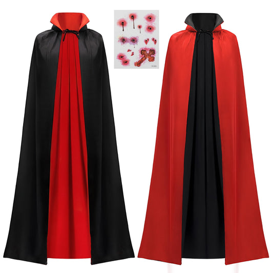 JOYIN Adult Child Unisex Vampire Costume Accessories Halloween Vampire Cape for Transylvania Dracula Theme Party with Reversible Cape Cloak and Tattoo Scar