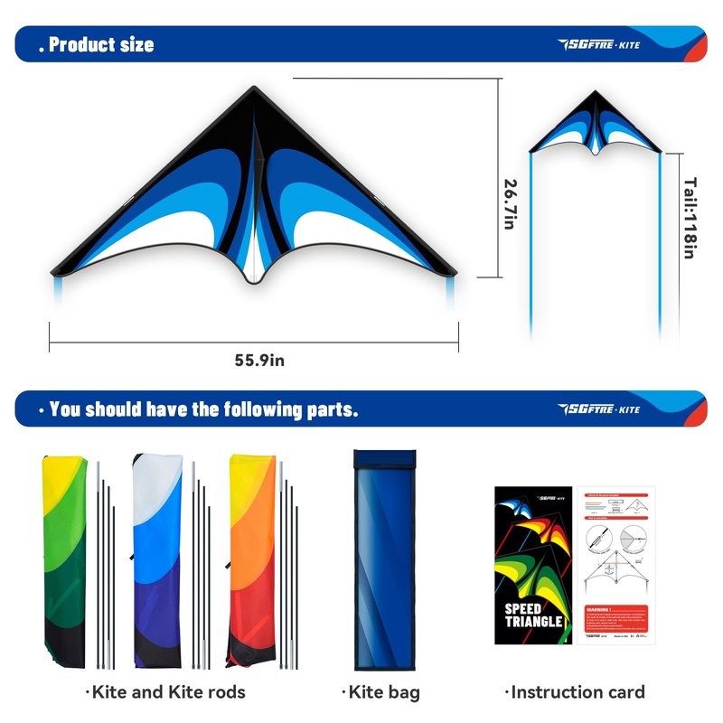 Delta Kite Set for Kids and Adults,Extremely Easy to Launch for Beginners, Perfect for Beaches and Parks,ites for Beach Trip Park Family Outdoor Games and Activities (Speed Triancle 3-Piece Set, 3)