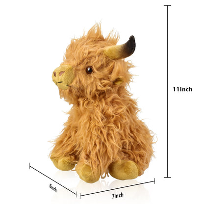 CREJOHY Highland Cow Plush Toy, 11in Highland Fluffy Cow Plush Cuddly Toys, Scottish Highland Cow Teddy Stuffed Soft Toys for Boys Girls Kids Birthday Gifts Age 3+ (Brown)