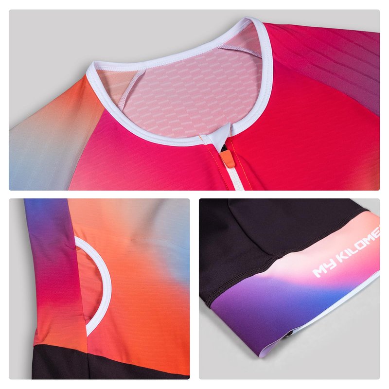 MY KILOMETRE Women's Triathlon Suit, Sleeveless Trisuit with Chamois, 2 Rear Pockets, UPF 50+